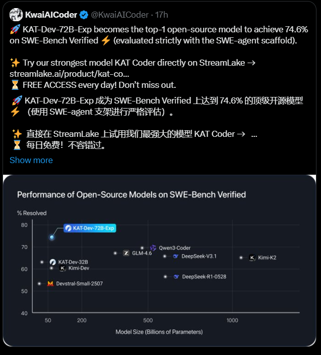 快手KAT-Dev代码模型开源登顶；全球首款IP66防护人形机器人DR02发布；谷歌Chrome即将引入Gemini新功能-DeepHubX